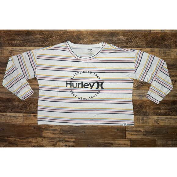 Womens Large Hurley Long Sleeve Rainbow Striped Cropped Shirt - Picture 1 of 5